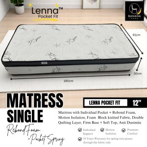TILAM HOTEL MEWAH LENNA POCKET FIT 12" (QUEEN/KING/SINGLE/SUPER SINGLE) | REBOND FOAM POCKET SPRING MATTRESS