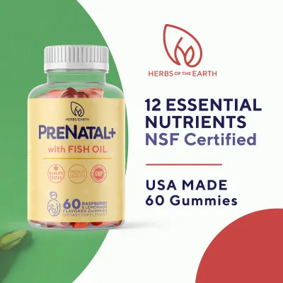 Prenatal Vitamin Gummies Pregnancy Vitamins for Women and Babys Brain Body & Eye Development with Fish Oil DHA and EPA Iron Folic Acid Folate Iodine Biotin & Vitamin A C D E B6 B12 Gluten-Free USA MADE from Herbs of the Earth USA