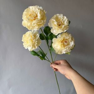 MINIAT Long Branch Large Peony Artificial Flowers Pink 4 Heads Faux Silk Flower  Simulation Fake Floral Props Wedding Decoration