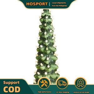 【HOSPORT】 Retro Hand-Painted Tabletop Christmas Trees with Lights Christmas Tree Ornament Hand-Painted Resin Christmas Tree for Home Office Desktop Decoration