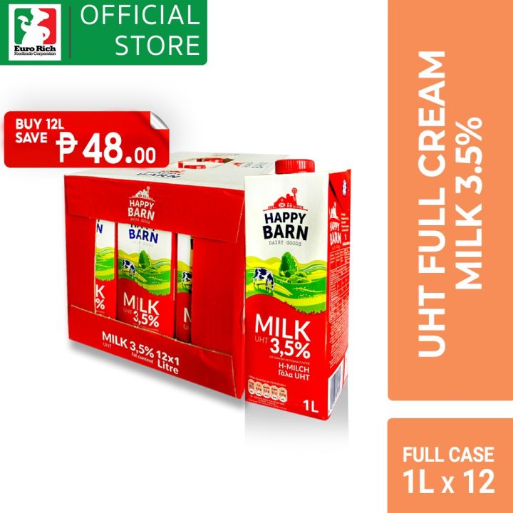 Happy Barn UHT Full Cream Milk 3.5 Full Case 12 x 1L (DDMMYY)