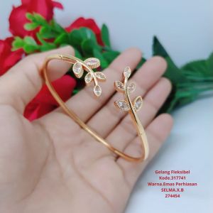Gelang Bangle Fleksibel Perhiasan Aksesoris Lapis Emas Tidak Mudah Luntur R1-6F