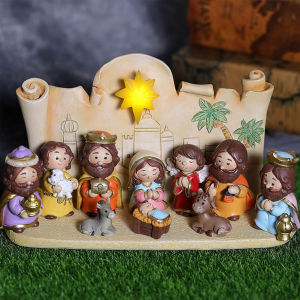 [Dokey]10PCS Christmas Nativity Scene Set Resin Artefacts Virginia Figure Jesus Ornament Figurines Multicolor Christmas Nativity Set Chart Status