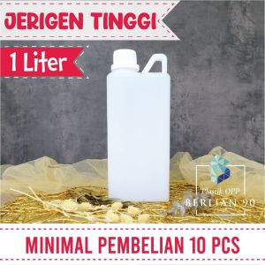 Jerigen 1 Liter Tinggi isi 1pcs Jerigen Tinggi 1 Lt Natural Plus Tutup Segel- Botol Plastik Jerigen Tinggi 1000 ml Natural