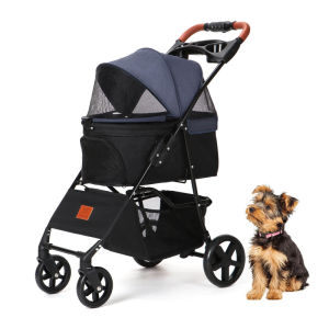Pet Stroller Lightweight Foldable Dog Transporter Outdoor Breathable Four Wheel Shock Absorption Dog Cat Carrier