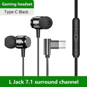 3.5mm / Type-c wired headphones L-shaped structure 90 degree bass heavy magnetic in-ear headphones with HIFI Mic for listening to music.
