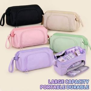 Large Capacity Canvas Pencil Case Large Capacity Durable Portable Handle Pen Pouch for School Office Travel Bag