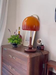 SXH Mushroom table lamp bedroom bedside lamp vintage Bauhaus old Shanghai study decoration ornament ambient light solid wood lighting fixture