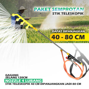 Tukuo Stik Sprayer Elektrik Stik Sprayer Stik Semprotan Hama Stik Semprotan Paket Stik+Selang+Handle+Nozzle 4 Mata Lubang - Semprotan Hama Pupuk Siram Tanaman Tinggi 40 - 80 Cm 70 - 130 Cm Teleskopik Sprayer Selang 120 Cm + Stik Teleskopik + Handel