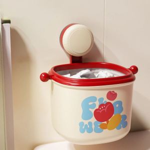 ALAVEND Punch-Free Suction Cup Trash Can Cute Wall Mounted Wall Hanging Rubbish Bin Multifunction Space Saving Cartoon Storage Bucket Bathroom Accessories