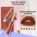SACE LADY Liquid Lipstick Waterproof Matte Nonstick Cup Lasting Liptint 3pcs Set. 