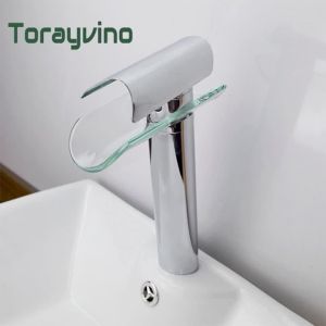 LDIES Torayvino Bathroom Faucet Glass Waterfall Spout Basin Deck Mounted Single Handle Torneira Sink Hot And Cold Mixer Water Tap 2B9Z7