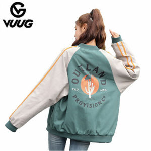VUUG Áo Khoác Thời Trang Màu Xanh Lá Cây Ngọt Ngào Áo Khoác Bóng Chày Cho Nữ Áo Khoác Nữ Mùa Đông Thu Rộng Kích Thước Lớn Áo Khoác Nữ Kẻ Sọc Thường Ngày
