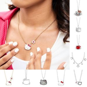 XINSU38 Rhinestone Kitty Cat Necklace Flower Cartoon Choker Pendant Women Lovely Alloy Kitty Neck Charms Gifts
