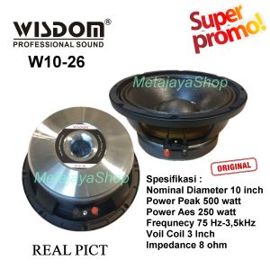 Speaker Wisdom W10-26 Spiker Komponen 10 Inch Original Spul 3 Inch