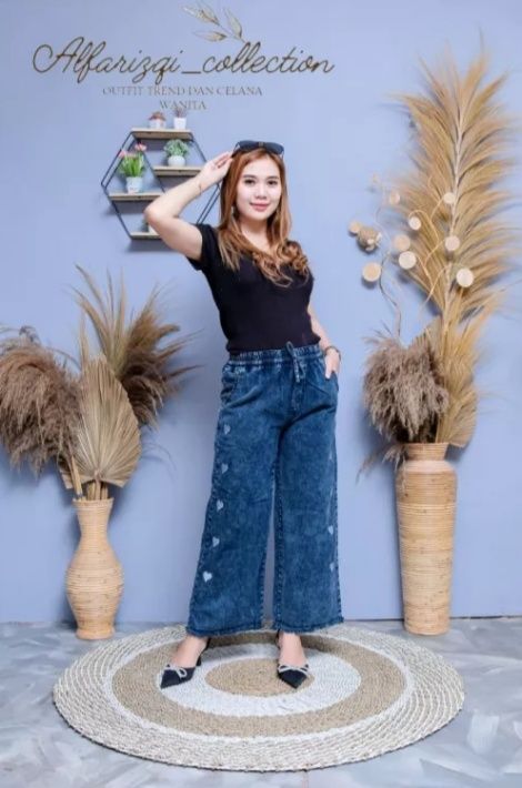 NEW TERBARU CELANA JEANS BONGE DAN JEJE BORDIR MOTIF LOVE