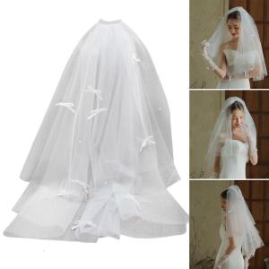 โบว์ผ้าคลุมหน้าเจ้าสาวสำหรับการประกวดเครื่องประดับศีรษะงานพรอมหรูหรา Mantilla เด็กหญิง Headpiece อุปกรณ์ประกอบฉากสองชั้นม่าน