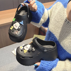 [Free Shipping] Simple And Stylish High-Heeled Perforated Shoes For Outdoor Wear Non-Slip 9CM Thick Sole Height-Increasing Fashionable And High-End EVA Dual-Use Ins Closed-Toe Slippers
