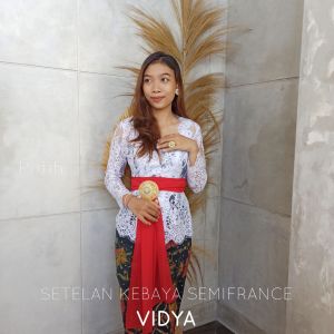 Kanaya Setelan Kebaya Brokat Semifrance Vidya dan Rok Kamen Moscreft Songket Batik Endek Stretch Free Selendang Pengantin Pesta Wisuda Modern