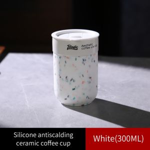 BINCOO Ceramic Coffee Cup with Lid Coffee Mug Portable Water Bottle for Office Travel and Car 300ML