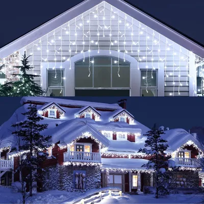 96L/200L Solar Ice Strip Lights Waterproof Outdoor LED String Lights for Christmas Ramadan Garden Street Tavern Decor Fairy Curtain Lights Solar Powered Xmas Decor