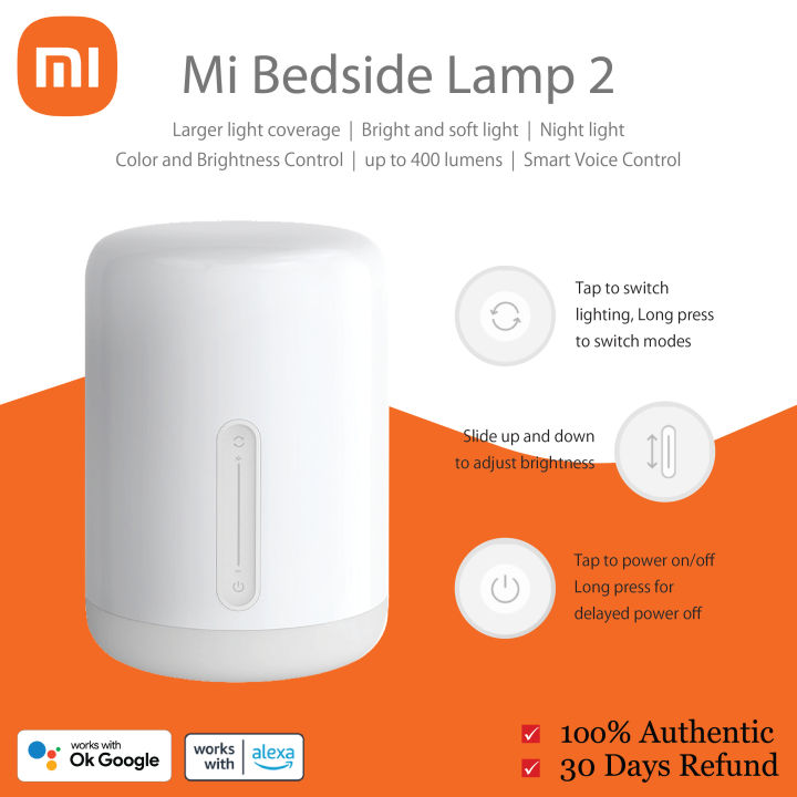 Xiaomi Samrt Bedside Lamp 2,Works with Google Assistant/Alexa