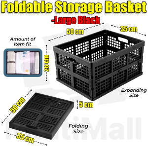 Black Foldable Storage Basket–Stackable Foldable Plastic Crates | Collapsible Basket for storage | Car Storage Basket | Foldable Portable Easy Storage