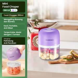 SAMONO Mini Electric Chopper 450ml Portable Wireless Food Processor Alat Penghalus Bumbu Baterai 1200mAh Tahan Lama 3 Mata Pisau Anti Karat Serbaguna Praktis Hemat Waktu Desain Modern Minimalis SW-L6