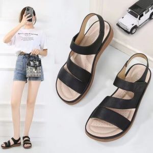 IELGY Sandals womens summer new flat soles comfortable leather soft soles non-slip with wide feet fat womens shoes