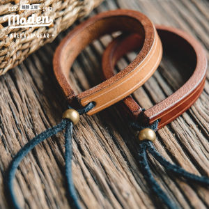 Maden brand tooling style 2023 new men American retro vegetable tanned leather simple fashion jewelry bracelet Ami khaki first layer cowhide tough guy campus college style accessories