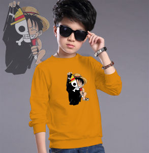 Hoshii - Kaos Anak Laki Laki Lengan Panjang One Piece Anime Umur 4-13 Tahun Bahan Babyterry / Baju anak laki laki one piece FLAG BISA COD