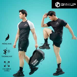 Áo thun tập gym vải polyester tôn dáng ba lỗ nam thể hình tập gym co giãn 4 chiều tôn dáng logo GYM UP in nổi cao cấp