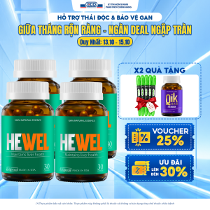 [Tặng Qik Hair For Women 15v] Combo 4 Hộp 30v - Viên Uống Bảo Vệ Gan HEWEL Ecogreen Hỗ Trợ Tăng Khả Năng Thải Độc Gan hàng chính hãng made in USA