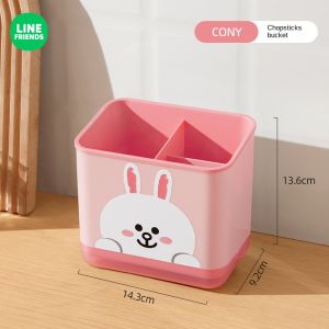 100% Authentic Line Friends Dustproof Chopstick Holder Storage Box Chopstick Rack Detachable Cage Flatware Rack Spoon Fork Drying Plastic Drain LFB77