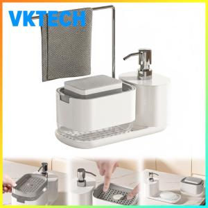 Manual Push Soap Boxsoap Dispenser with Tray and Sponge Holder Dish and Hand Soap Dispenser with Towel Rack for Kitchen Sink