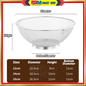 PDM Premium 304 Stainless Steel Rice Washing Sieve Colander Drain Basket Food Filter Noodle Drainer Skimmer Fruit basket