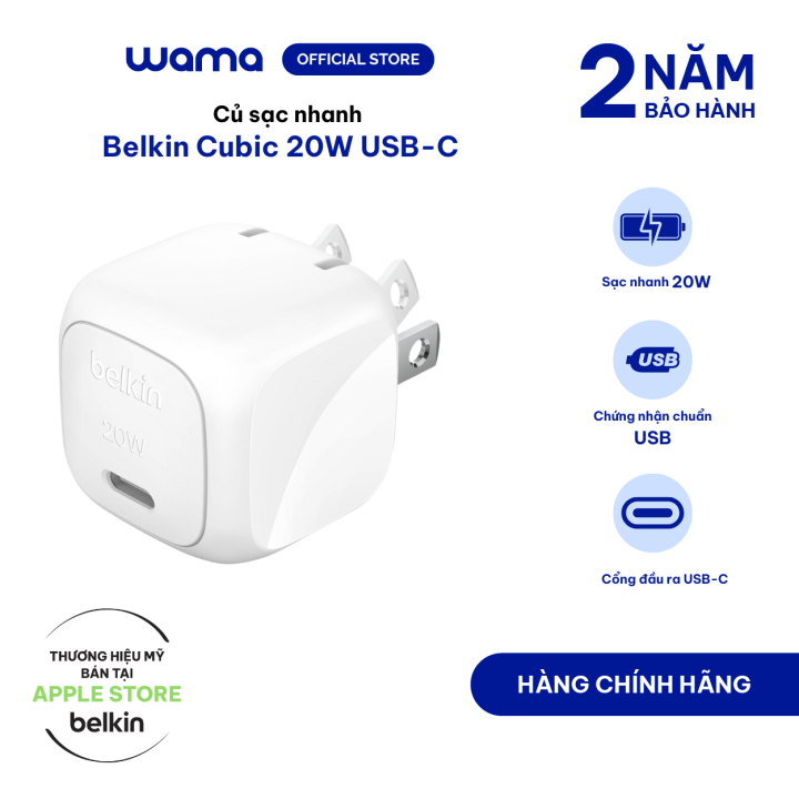 Củ sạc nhanh Belkin Cubic 20W USB-C Wall Charger chân gập