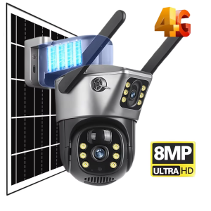 4G/WIFI V380 Solar Camera 8MP HD Dual Lens CCTV Monitor Security Protection Human Detect Low Power Waterproof Outdoor PTZ Cameras