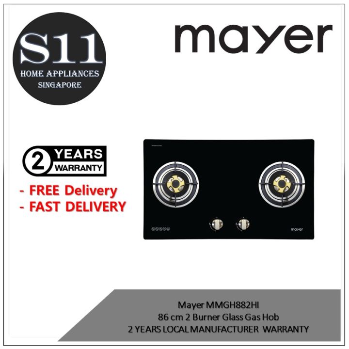 Mayer MMSS882HI/MMGH882HI  86 cm 2 Burner Stainless Steel / Glass Gas Hob 2 YEARS LOCAL MANUFACTURER  WARRANTY