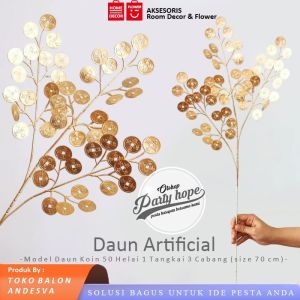 Bunga Daun Artificial Koin Gold / Tanaman Palsu Bunga Plastik Artificial Koin Gold / Bunga Imlek
