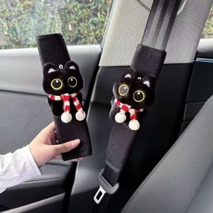 PLLEWY Black Cat Car Safety Shoulder Pads Pressure-Relief Soft Plush Seat Belt Protective Cover  Auto Interior Accessories for Long-Distance Driving