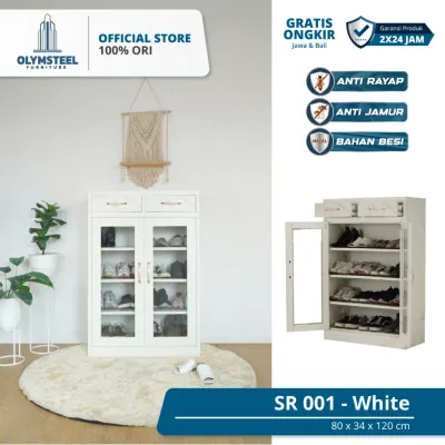 Olymsteel SR 001 Rak Sepatu Besi Minimalis + Laci / Lemari Sepatu Tertutup Modern Anti Lembab