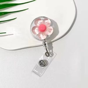 RANG Transparent Floral Badge Reel Retractable Cute ID Card Badge Holder Clip Doctore Nurse Worker ID Card Pull Buckle For Women