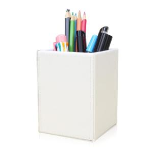Square Pencil Holders Leather Desk Organizer Multifunctional Makeup Brush Holders For Home Office Bathroom Storage