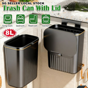 Rubbish Bin Wall Mounted Kitchen Trash Can With Lid 8L Capacity Door Hanging Trash Recycle Bin Trash Can