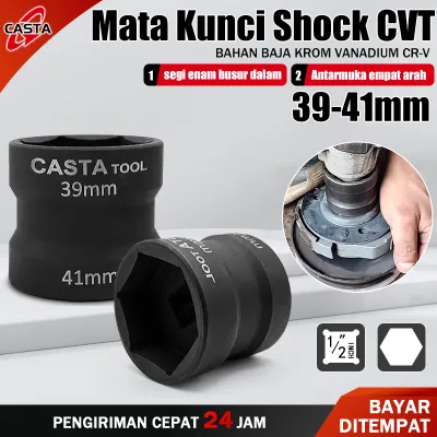 CASTA Mata Kunci Shock CVT Double Head 39x41mm Sok Kopling Impact Motor Mio Vario Beat Scoopy PCX NMAX Material Baja Kromoli Kuat Tahan Torsi Besar Finishing Black Oxide Anti Karat Alat Pembuka Mur Pulley Bengkel Otomotif Matic