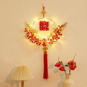 JIANZ Led Light FU Wreath Garland Three-dimensional FU Character New Years Blessing Wreath Blessing Flower Ring Durable Family Atmosphere Decorative Pendant New Year Hanging Ornament