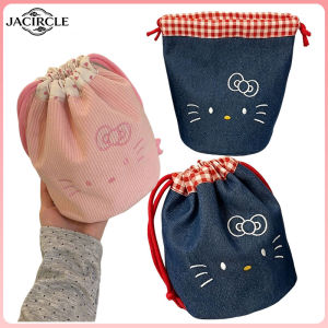 JACIRCLE Cute Drawstring Storage Bag Japanese and Korean Denimcontrasting Color Large Capacity Portable Storage Makeup Bag