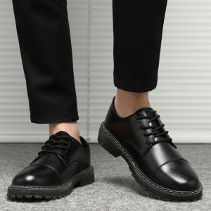 【KLEE】Black Leather Shoes Office School Security Guard Shoes for Men Lace Up Formal Shoes