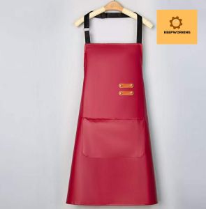 KW SHOP PU Leather Kitchen Apron Adjustable Straps Front Pocket Durable Material